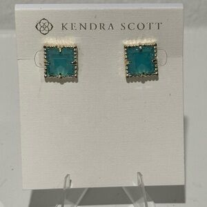 Kendra Scott Electra Cleo Blue Square Stud Earrings Gold Tone Faceted Rare